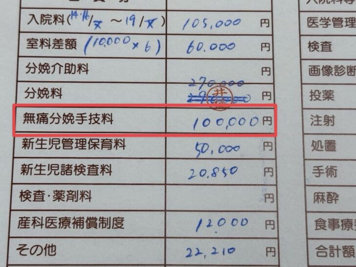 井槌病院の無痛分娩料金